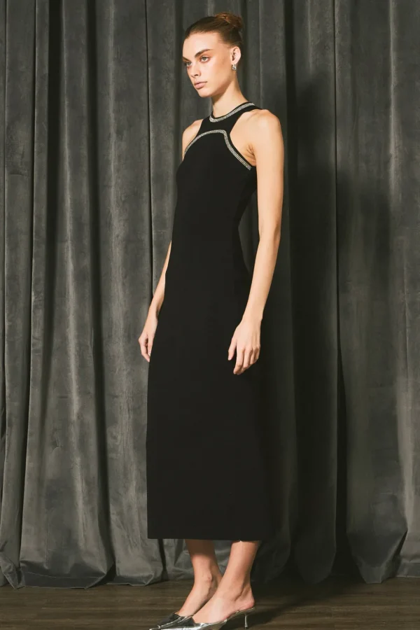 ENDLESS ROSE Tops*- Jewel Trim Knit Maxi Dress BLACK