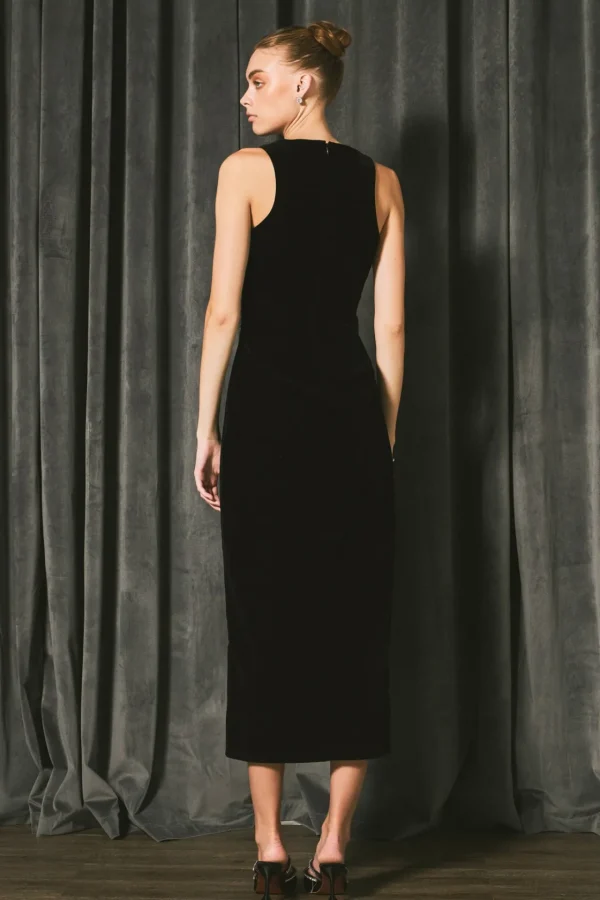 ENDLESS ROSE Tops*- Jewel Trim Maxi Velvet Dress BLACK