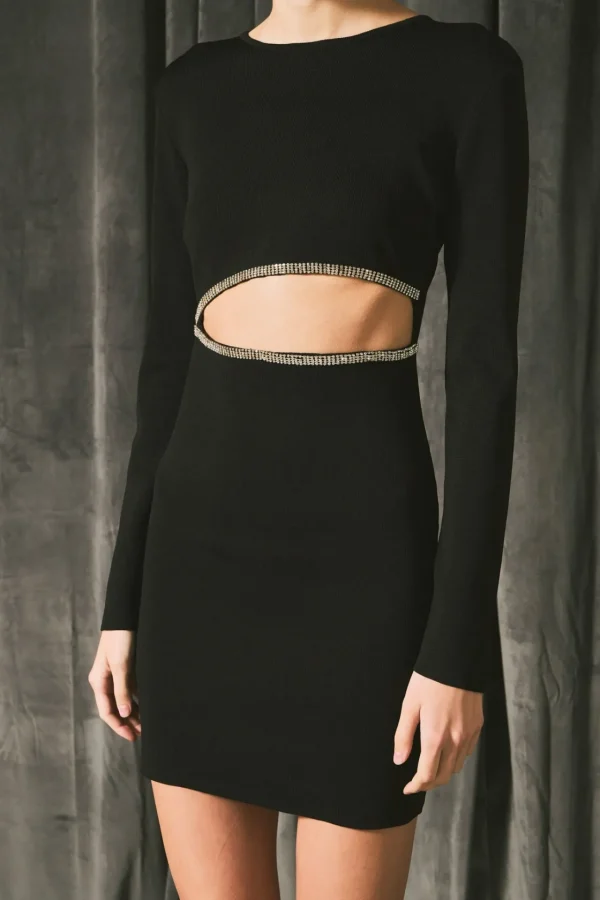 ENDLESS ROSE Tops*- Knit Cut Out Mini Dress BLACK