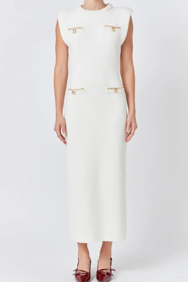 ENDLESS ROSE Tops*- Knit Padded Maxi Dress CREAM
