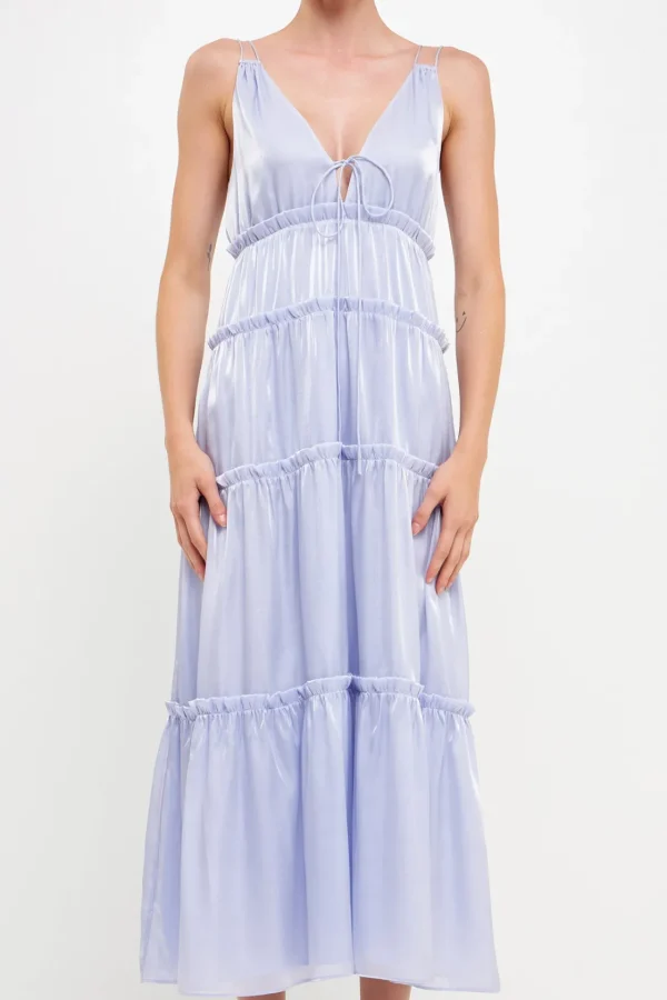ENDLESS ROSE Tops*- Light Sheen Front Tie Maxi Gown GRAPE
