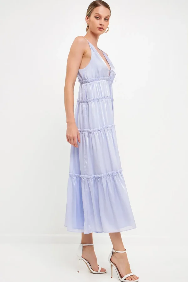 ENDLESS ROSE Tops*- Light Sheen Front Tie Maxi Gown GRAPE