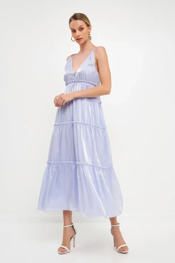 ENDLESS ROSE Tops*- Light Sheen Front Tie Maxi Gown GRAPE