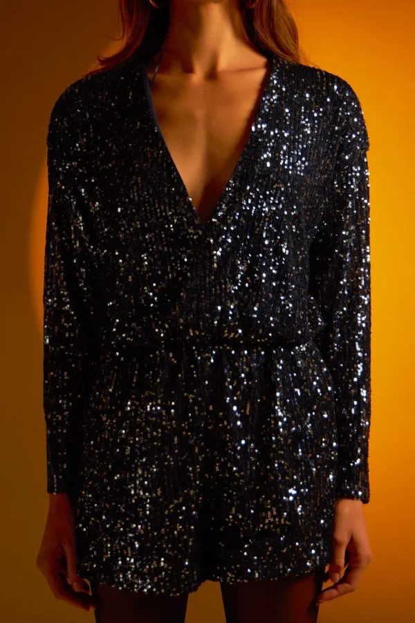 ENDLESS ROSE Tops*- Long Sleeve Sequin Romper