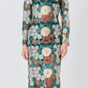 ENDLESS ROSE Tops*- Long Sleeve Floral Embroidered Midi Dress GREENMULTI
