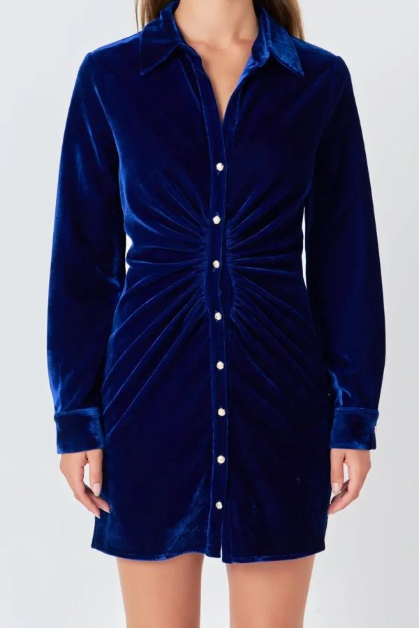 ENDLESS ROSE Tops*- Long Sleeves Velvet Mini Dress COBALTBLUE
