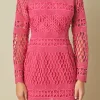 ENDLESS ROSE Tops*- Long Sleeve Crochet Mini Dress FUCHSIA