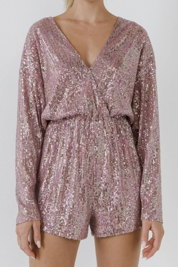 ENDLESS ROSE Tops*- Long Sleeve Sequin Romper