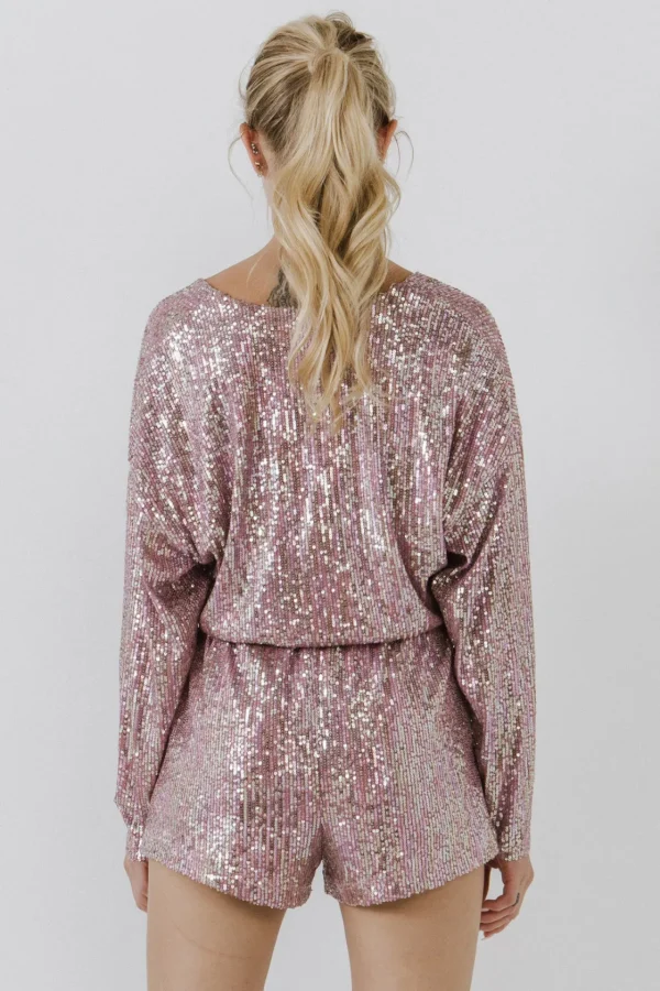 ENDLESS ROSE Tops*- Long Sleeve Sequin Romper