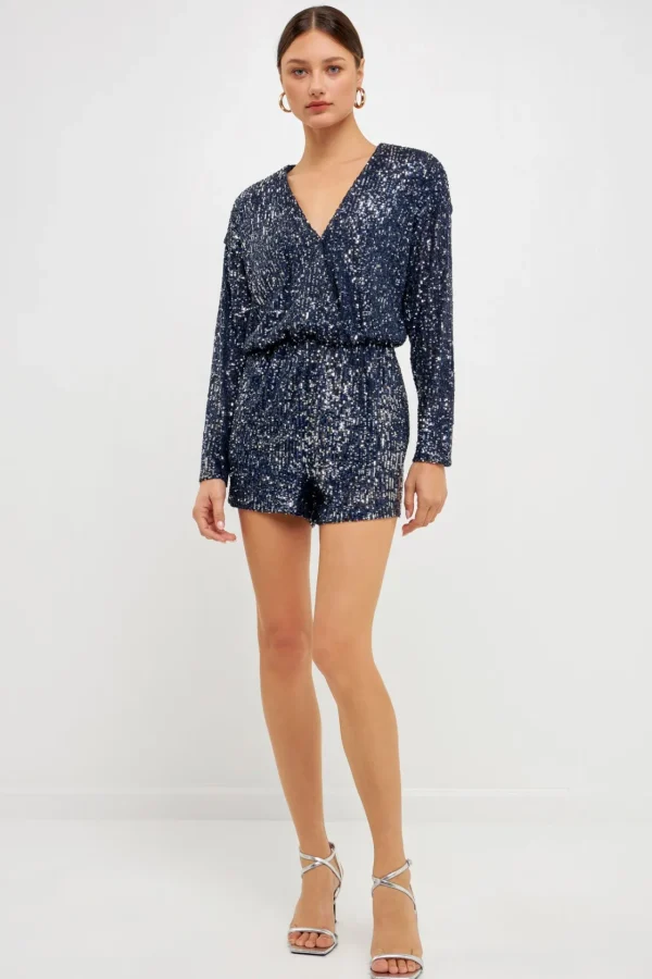 ENDLESS ROSE Tops*- Long Sleeve Sequin Romper