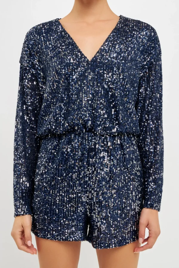 ENDLESS ROSE Tops*- Long Sleeve Sequin Romper