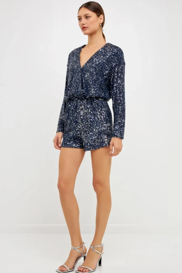 ENDLESS ROSE Tops*- Long Sleeve Sequin Romper