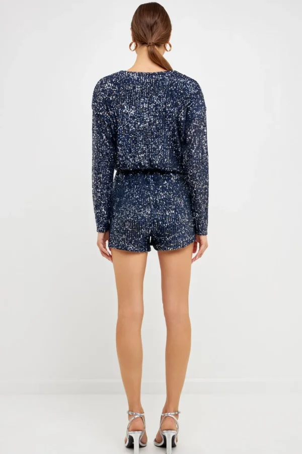 ENDLESS ROSE Tops*- Long Sleeve Sequin Romper