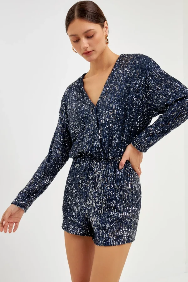 ENDLESS ROSE Tops*- Long Sleeve Sequin Romper