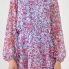 ENDLESS ROSE Tops*- Long-Sleeve Floral Romper BLUE/PINK