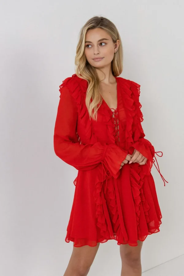 ENDLESS ROSE Tops*- Long-Sleeve Ruffle Mini Dress