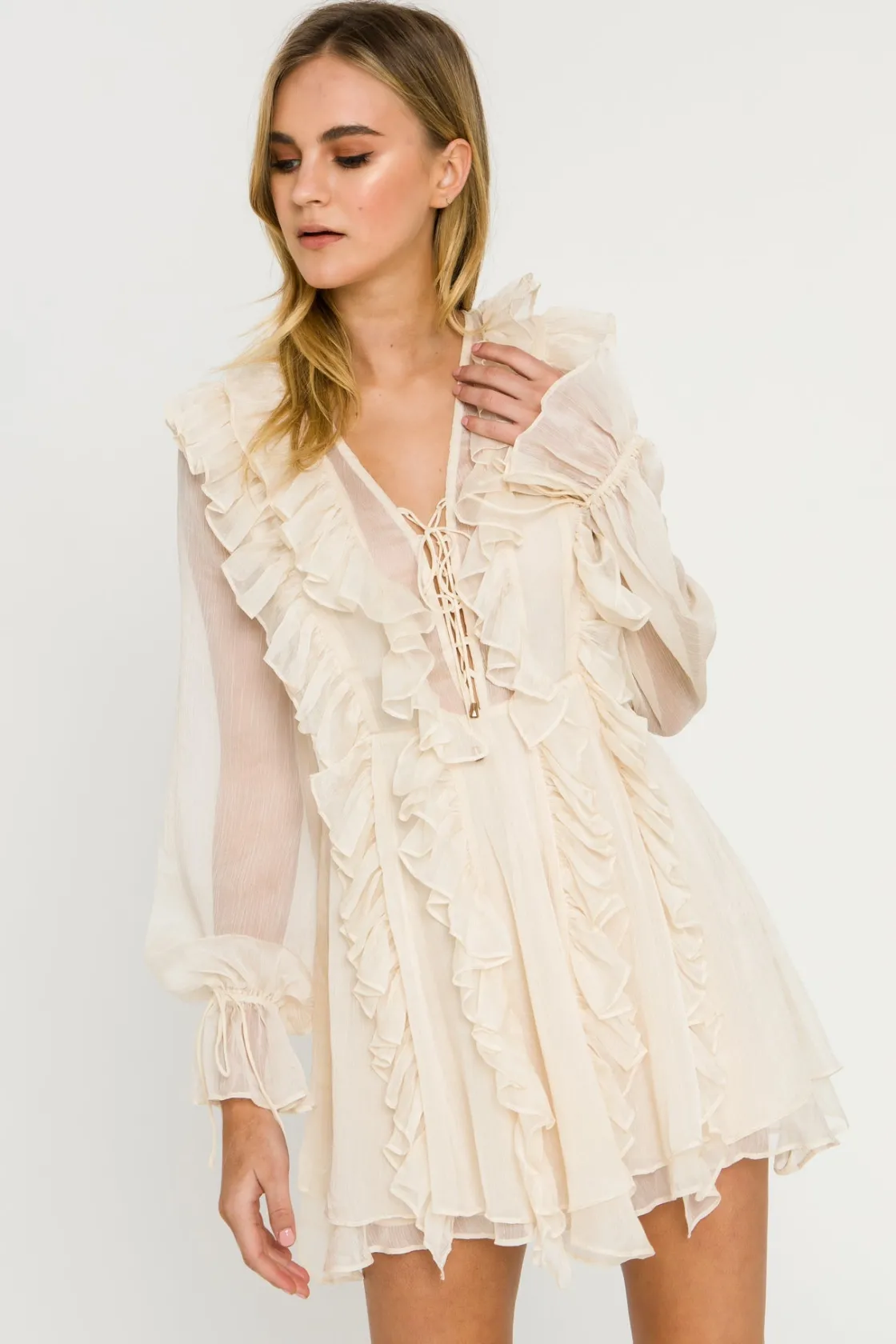 endless_rose__longsleeve__21.webp ENDLESS ROSE Tops*- Long-Sleeve Ruffle Mini Dress