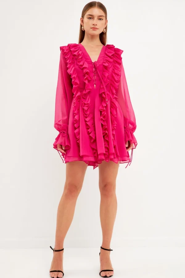 ENDLESS ROSE Tops*- Long-Sleeve Ruffle Mini Dress