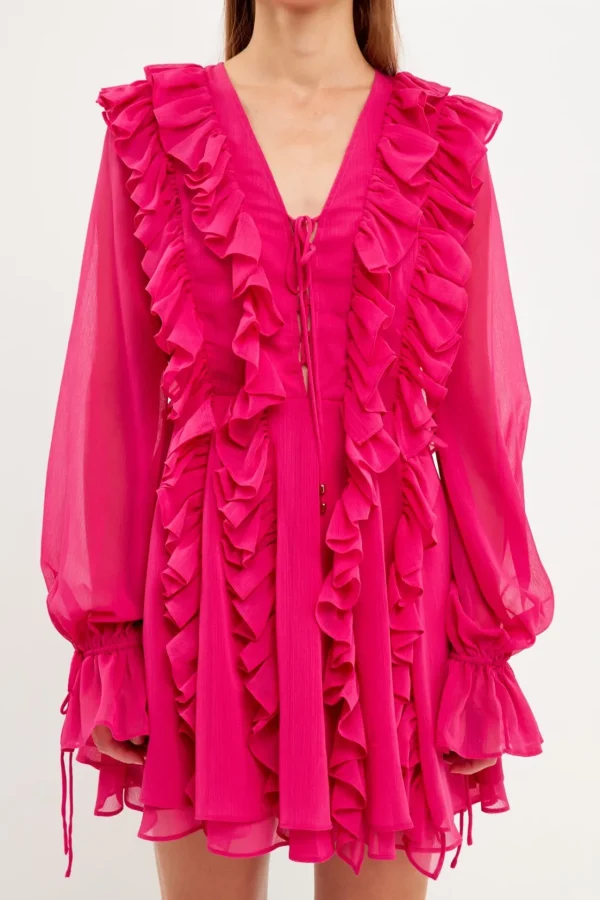 ENDLESS ROSE Tops*- Long-Sleeve Ruffle Mini Dress