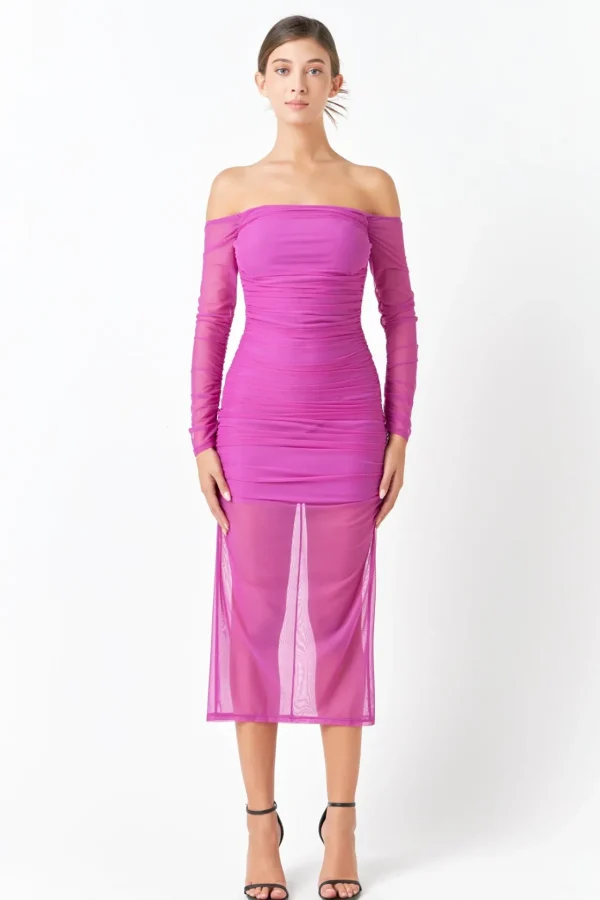 ENDLESS ROSE Tops*- Mesh Off the Shoulder Maxi Dress