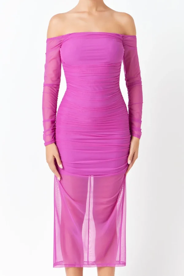 ENDLESS ROSE Tops*- Mesh Off the Shoulder Maxi Dress
