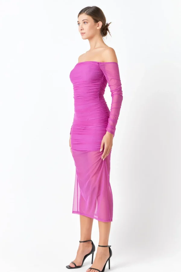 ENDLESS ROSE Tops*- Mesh Off the Shoulder Maxi Dress
