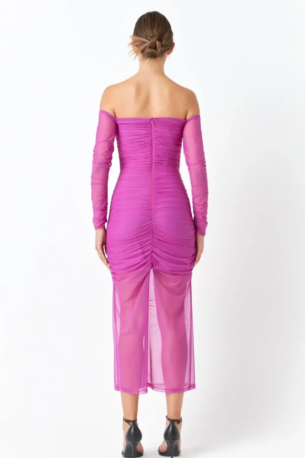 ENDLESS ROSE Tops*- Mesh Off the Shoulder Maxi Dress
