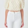 ENDLESS ROSE Tops*- Mesh Trimmed Puff Sleeve Top CREAM