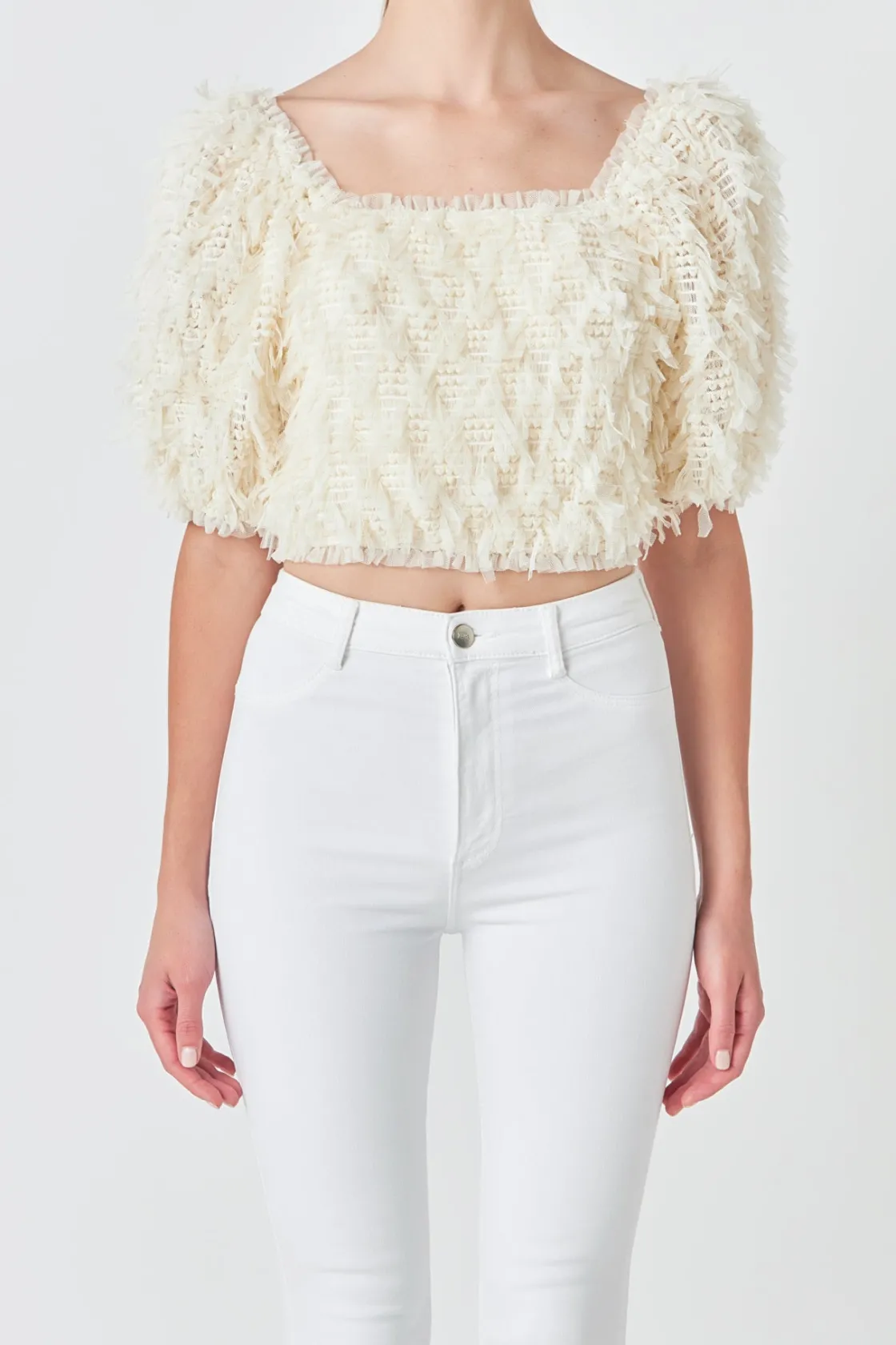 endless_rose__mesh_trimme_0-1.webp ENDLESS ROSE Tops*- Mesh Trimmed Puff Sleeve Top CREAM