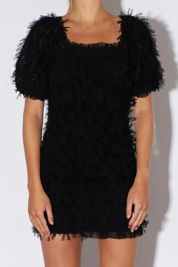 ENDLESS ROSE Tops*- Mesh Trimmed Fitted Mini Dress BLACK