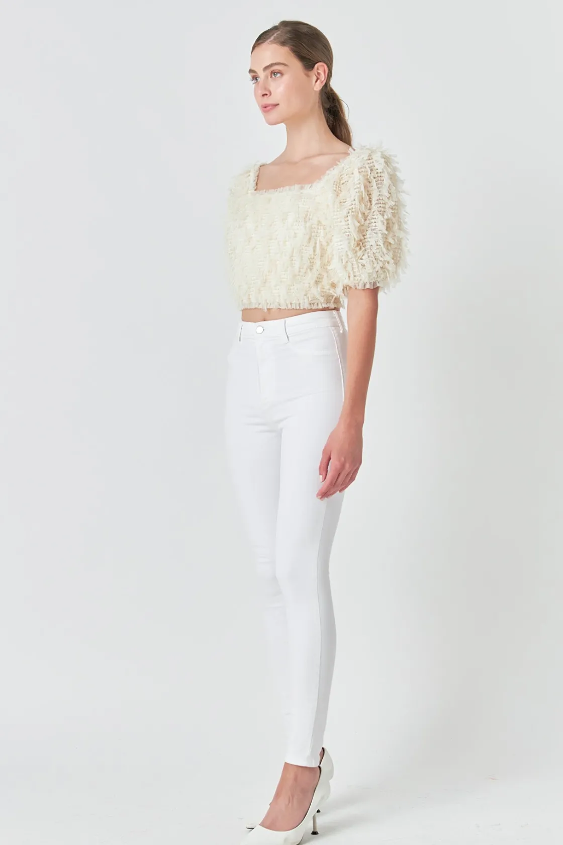 endless_rose__mesh_trimme_1-1.webp ENDLESS ROSE Tops*- Mesh Trimmed Puff Sleeve Top CREAM