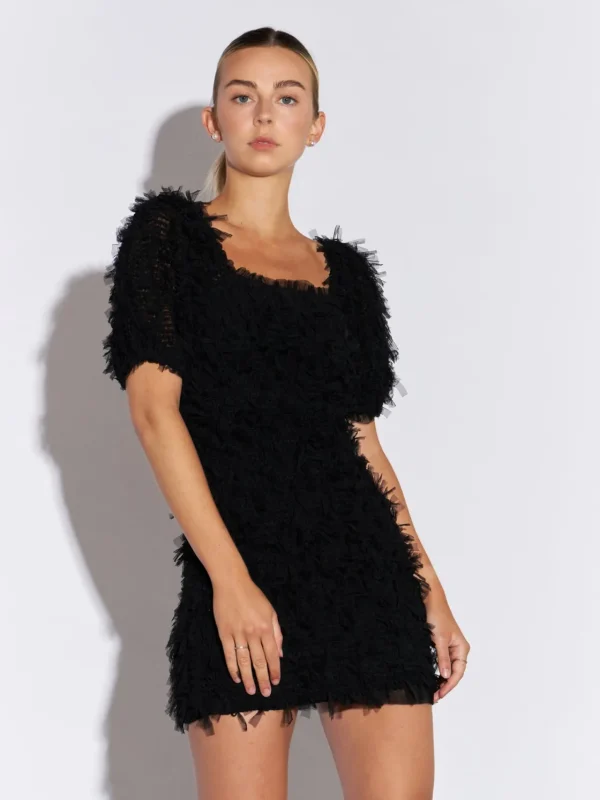 ENDLESS ROSE Tops*- Mesh Trimmed Fitted Mini Dress BLACK