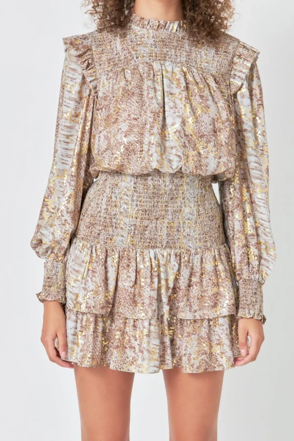 ENDLESS ROSE Tops*- Metallic Animal Print Mini Dress GOLD