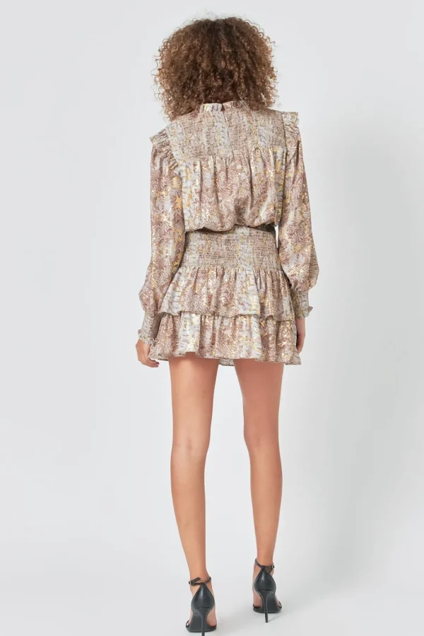 ENDLESS ROSE Tops*- Metallic Animal Print Mini Dress GOLD