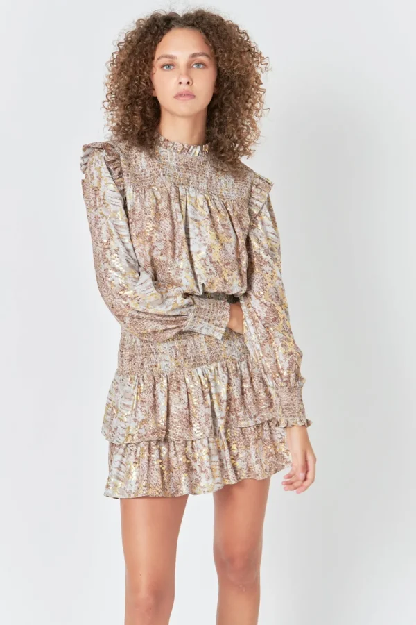 ENDLESS ROSE Tops*- Metallic Animal Print Mini Dress GOLD
