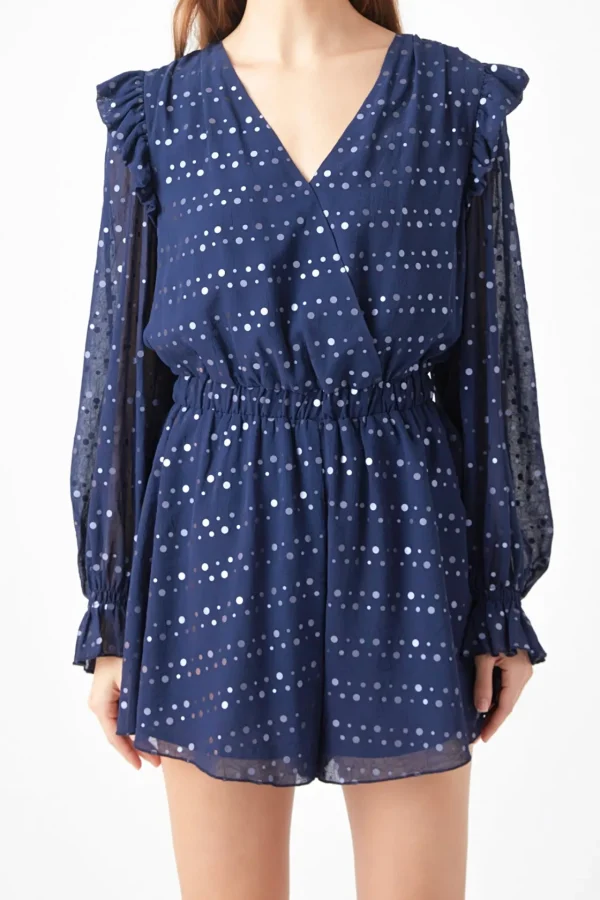 ENDLESS ROSE Tops*- Metallic Dots Romper NAVY