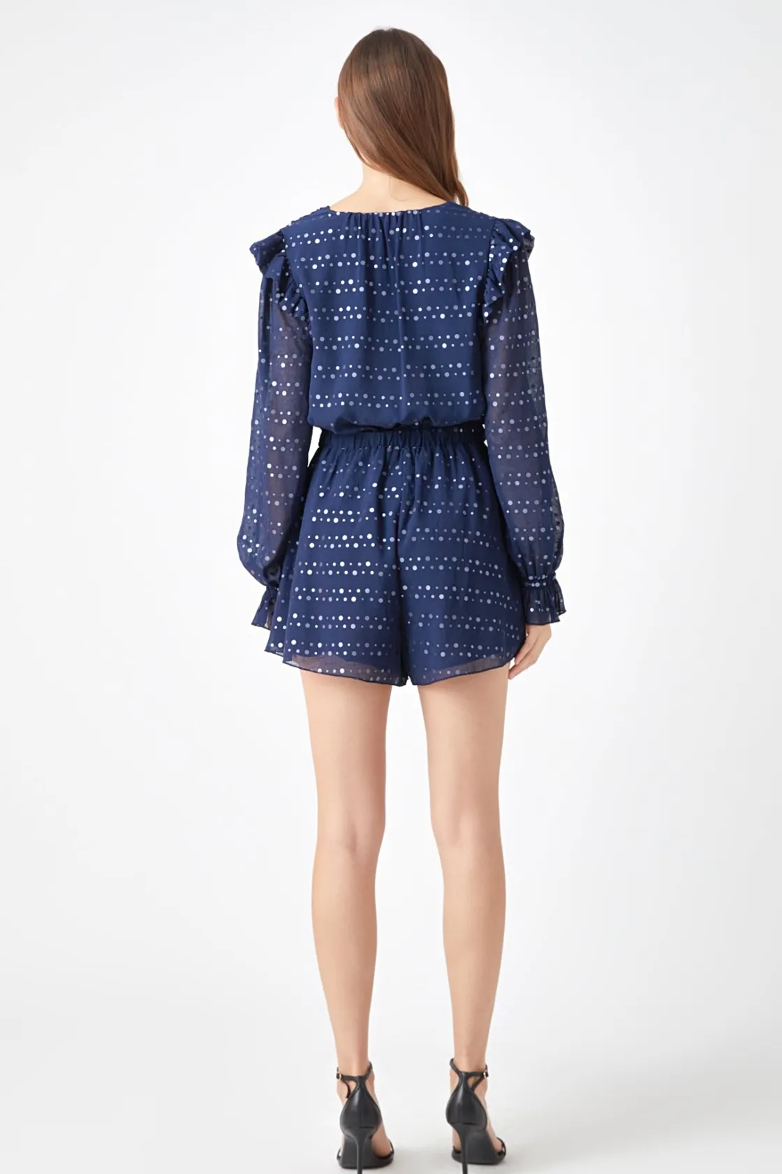 endless_rose__metallic_do_2.webp ENDLESS ROSE Tops*- Metallic Dots Romper NAVY