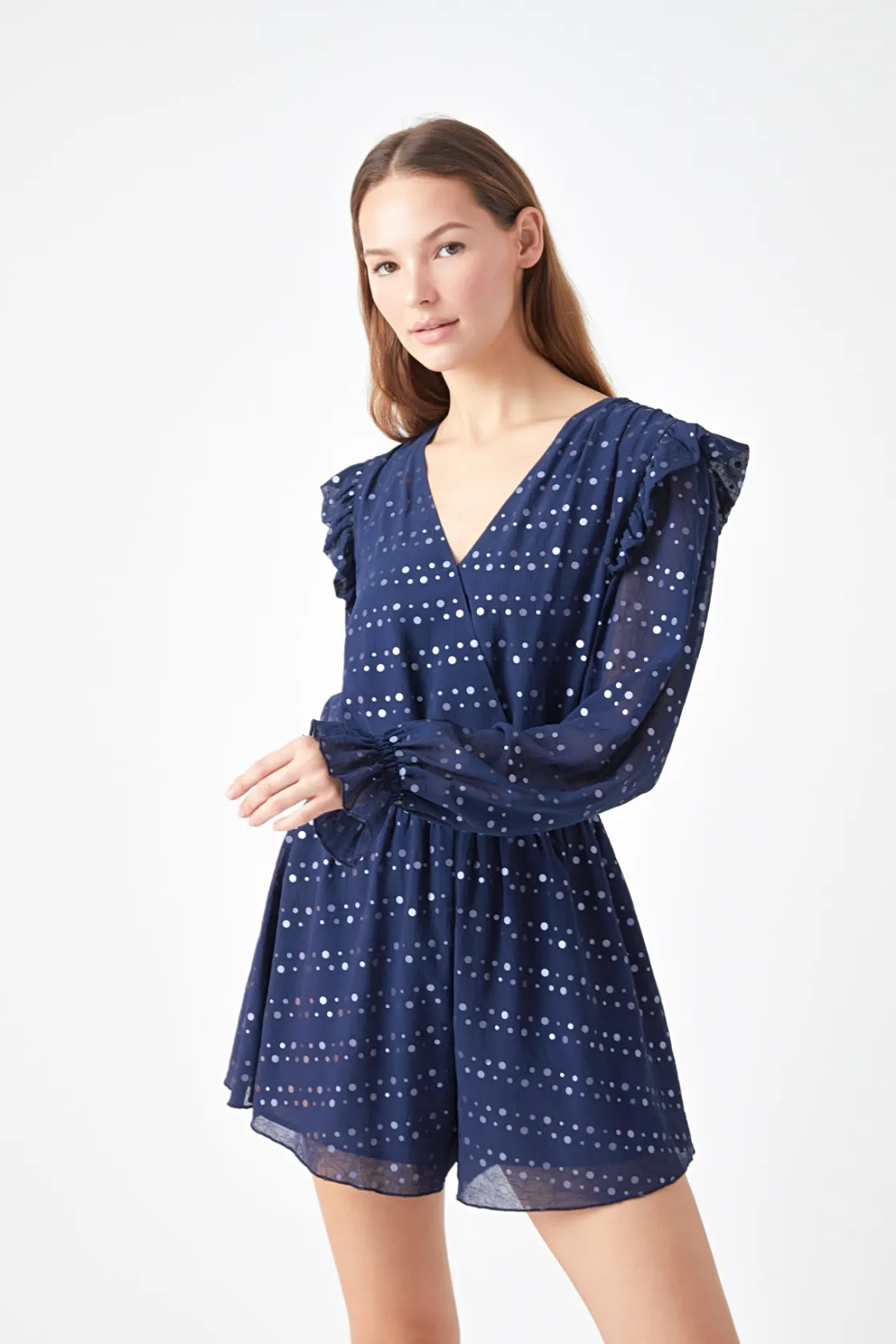 endless_rose__metallic_do_3.webp ENDLESS ROSE Tops*- Metallic Dots Romper NAVY