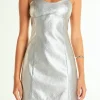 ENDLESS ROSE Tops*- Metallic Pu Mini Dress SILVER