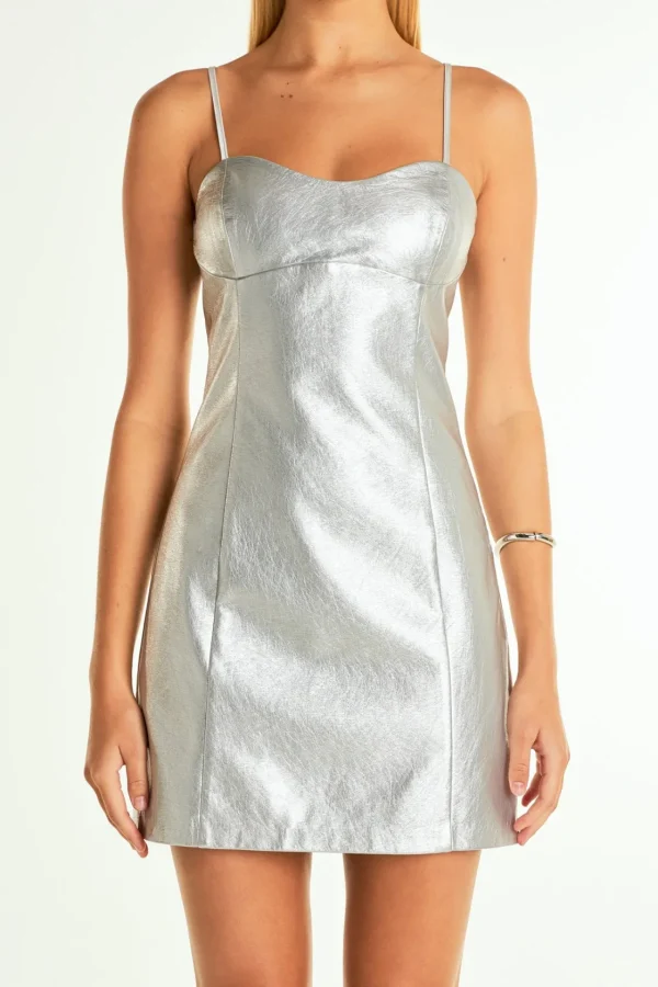 ENDLESS ROSE Tops*- Metallic Pu Mini Dress SILVER