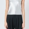 ENDLESS ROSE Tops*- Metallic Ribbed Sleeveless Top SILVER
