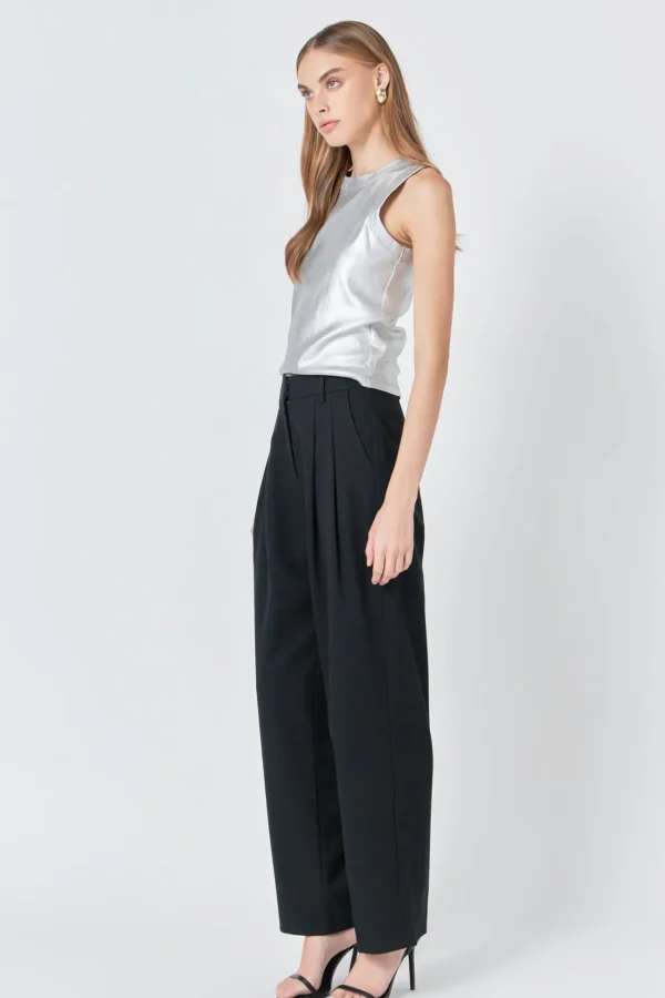 ENDLESS ROSE Tops*- Metallic Ribbed Sleeveless Top SILVER
