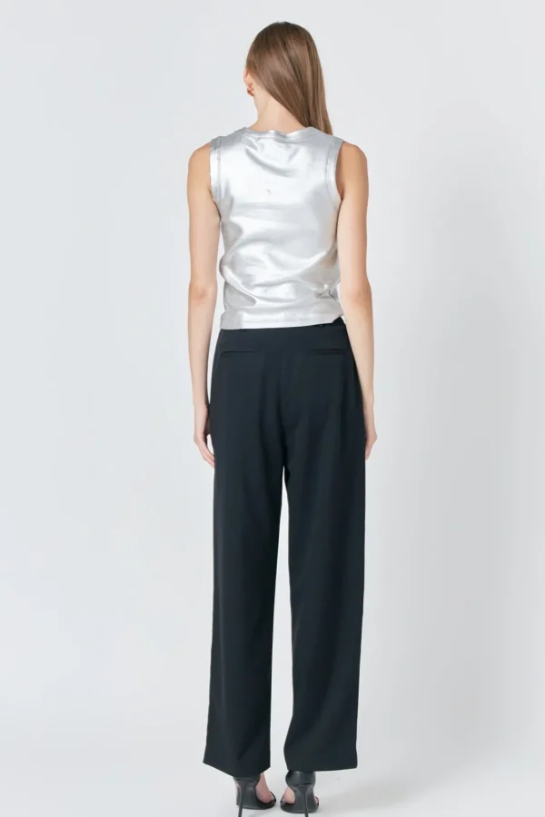 ENDLESS ROSE Tops*- Metallic Ribbed Sleeveless Top SILVER
