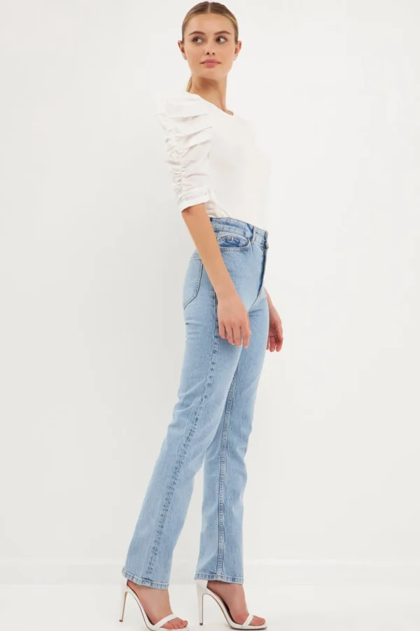 ENDLESS ROSE Tops*- Mixed Media Puff Sleeve Top