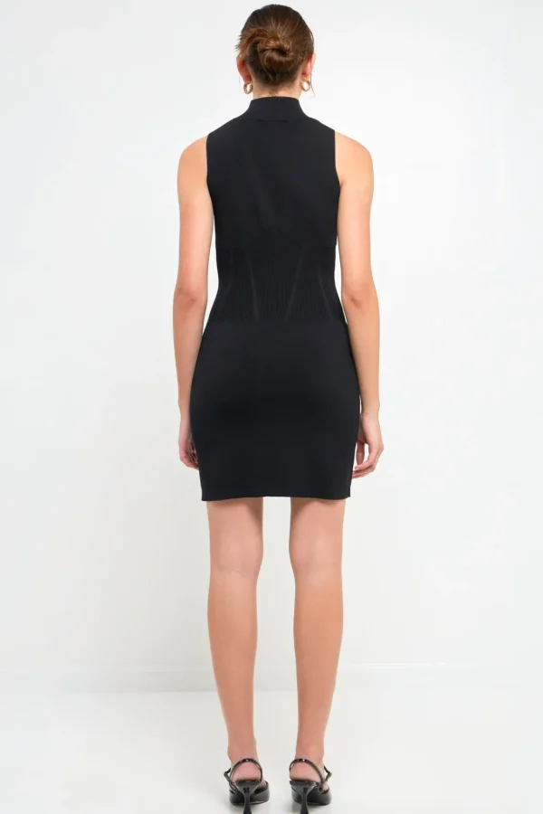 ENDLESS ROSE Tops*- Mock Neck Sweater Dress BLACK