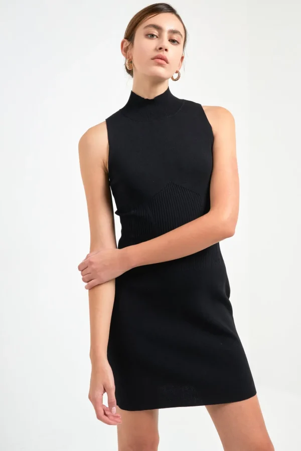 ENDLESS ROSE Tops*- Mock Neck Sweater Dress BLACK