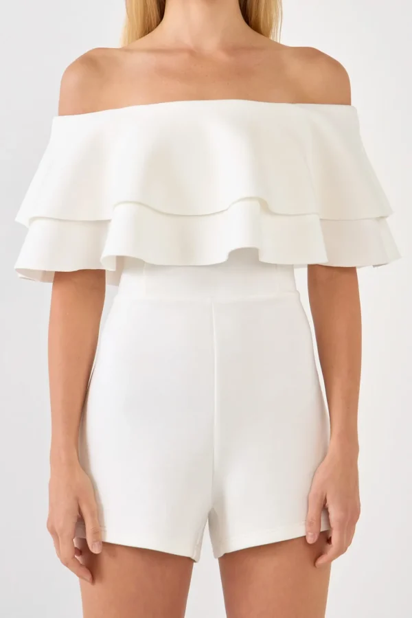 ENDLESS ROSE Tops*- Off the Shoulder Ruffled Romper