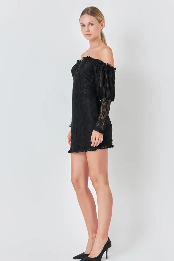 ENDLESS ROSE Tops*- Off the Shoulder Fitted Mini Dress BLACK