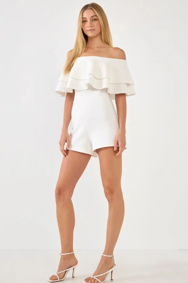 ENDLESS ROSE Tops*- Off the Shoulder Ruffled Romper