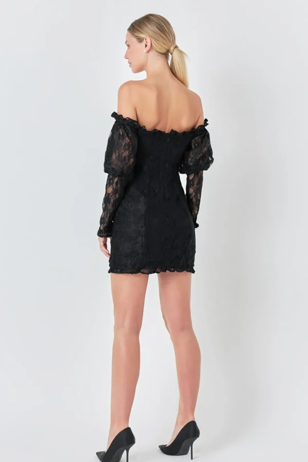 ENDLESS ROSE Tops*- Off the Shoulder Fitted Mini Dress BLACK